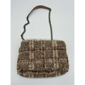 Zara Quilted Faux Shearling Plaid Flap Crossbody Bag Brown‎ Teddy Sherpa Purse